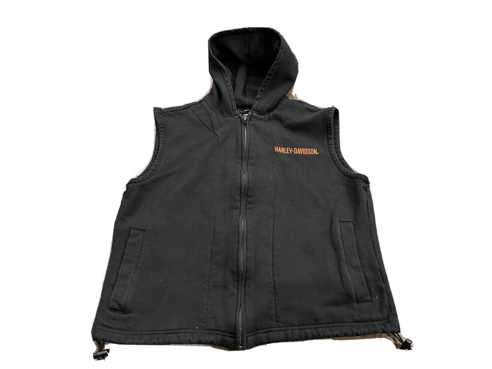 Harley Davidson Womens Black Full Zip Hooded Motorcycle Vest Size M MEDIUM